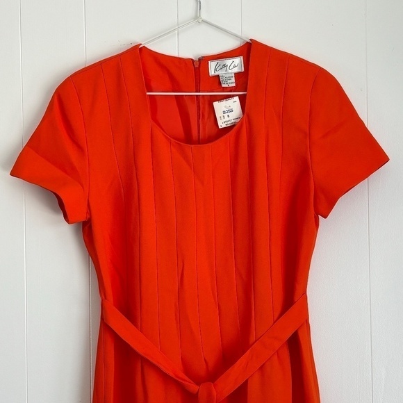 NWT Kathy Che orange fully lined dress with beautiful front pleating size 8 - Picture 11 of 12